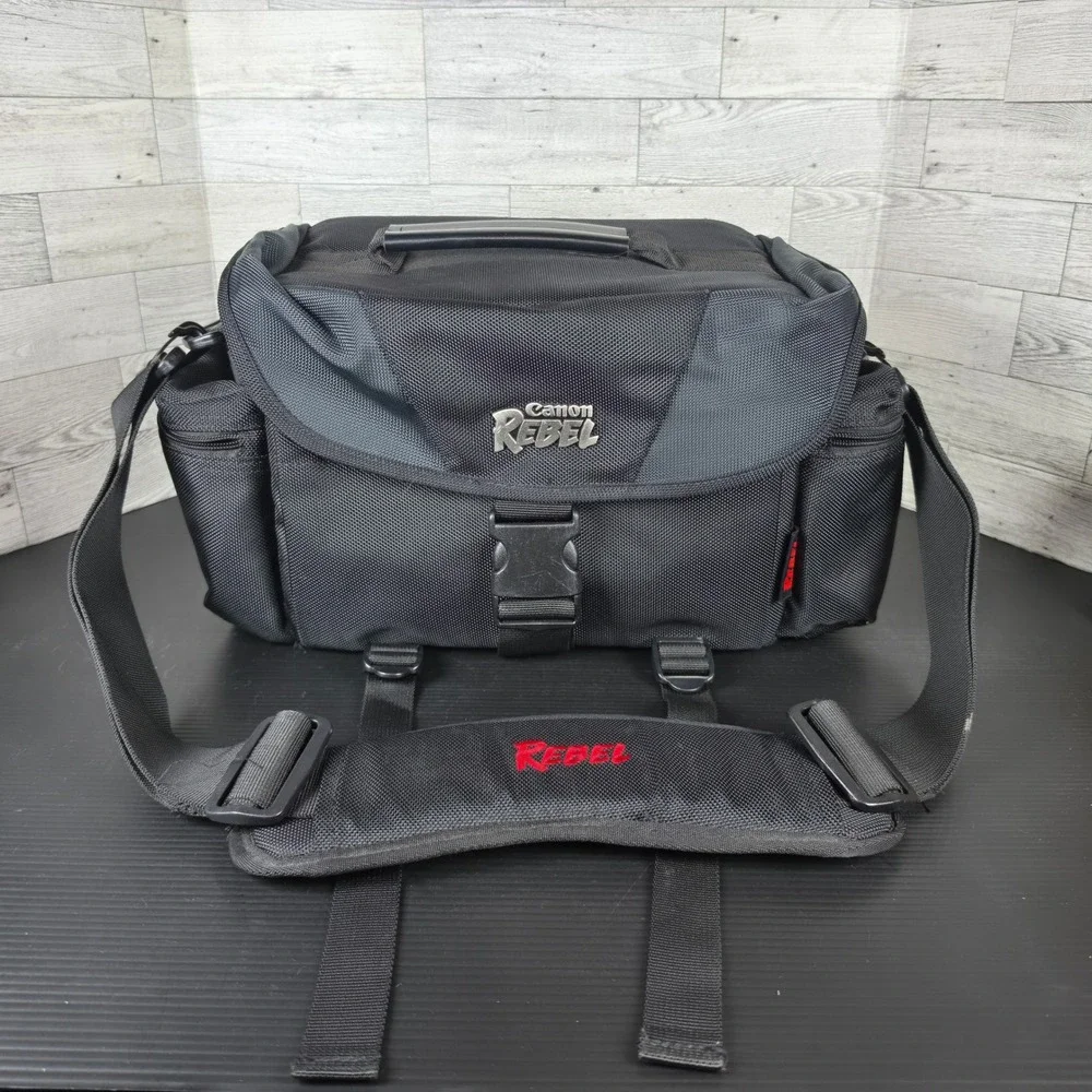 Canon Rebel DSLR Camera Bag Black Grey Padded Shoulder Strap Travel Case